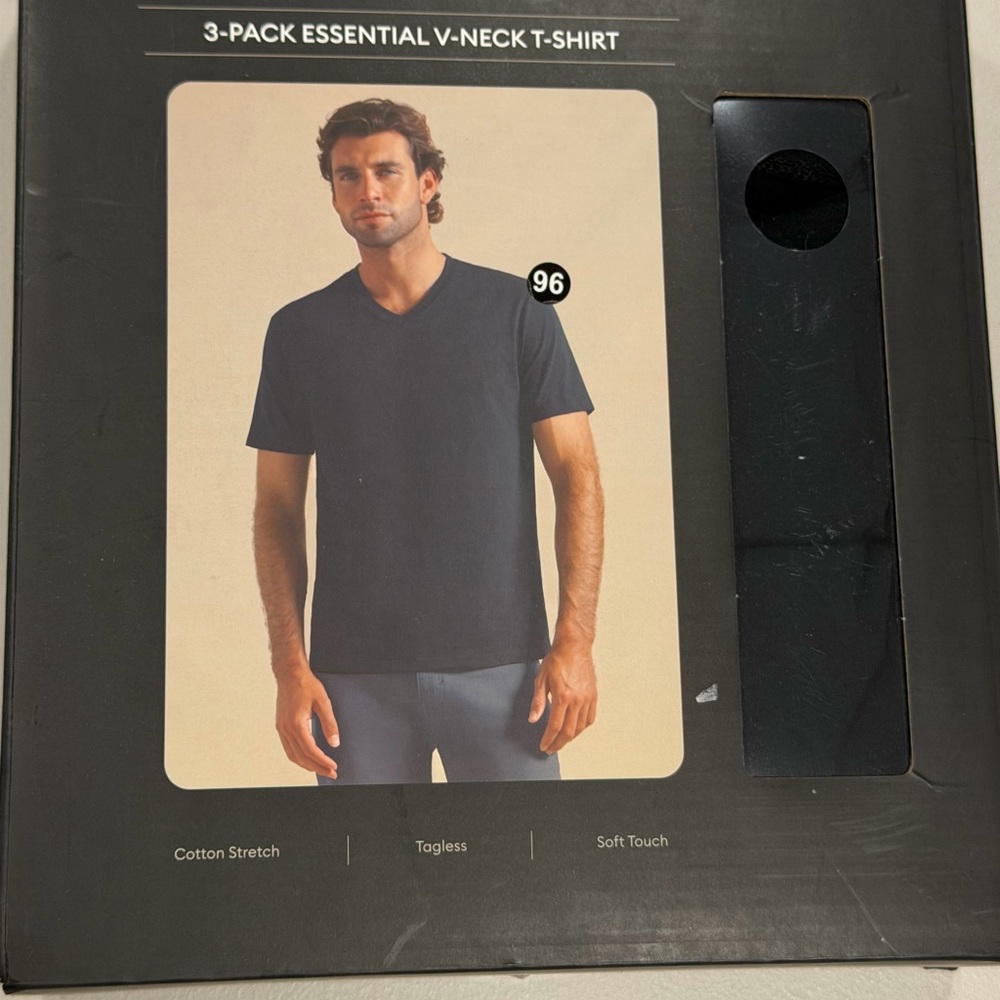3-Pack Essential V-Neck T-Shirt Mens Large Black Cotton Stretch Tagless 1848561
